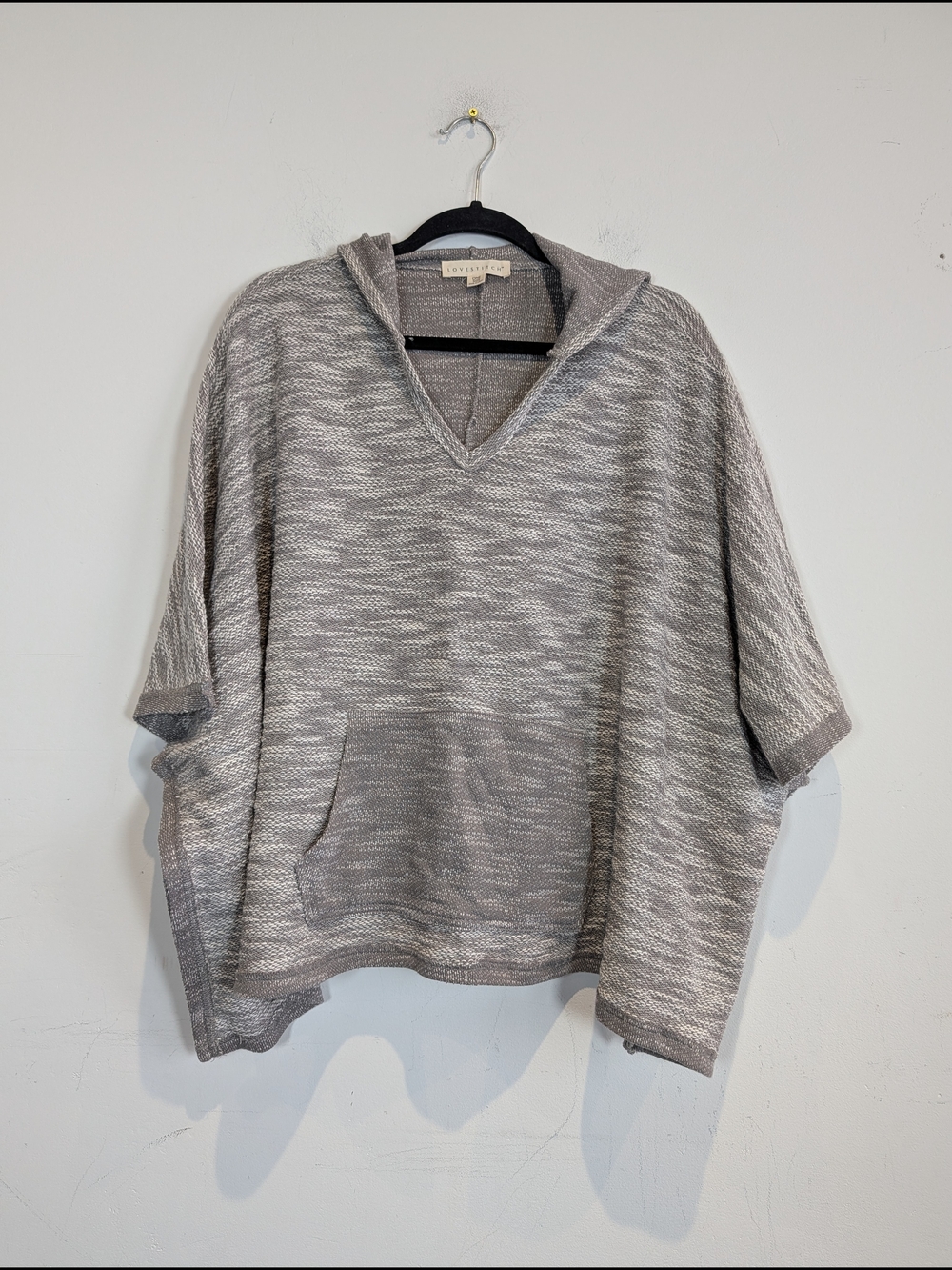 lovestitch V-Neck Hooded Sweater in Light Gray Mix, ONE SIZE